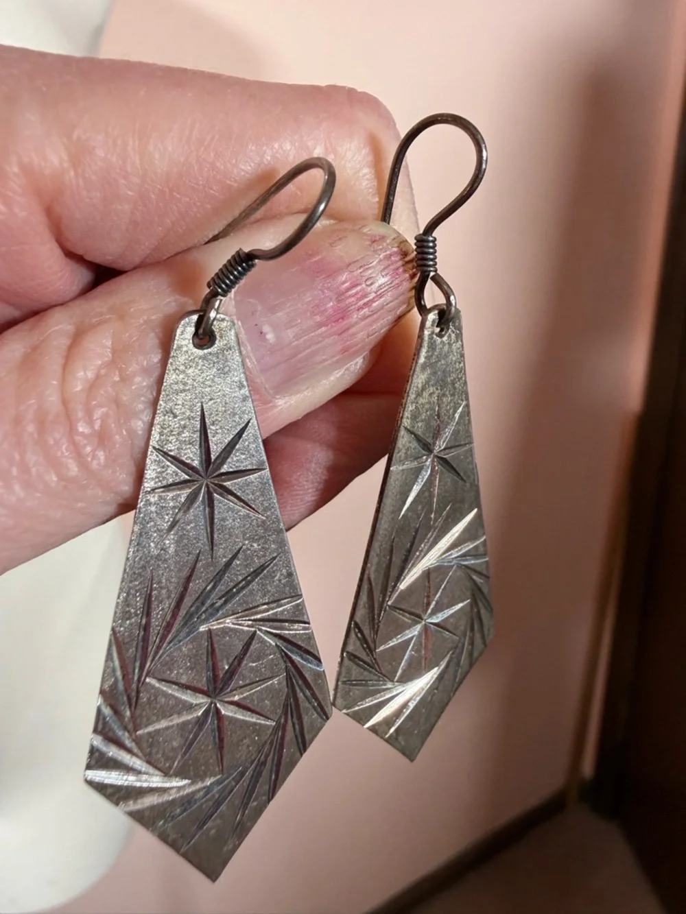 Vintage Taxco Sterling Silver modernist Star burst Long Oversized Earrings
